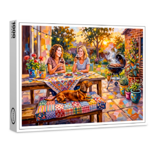 raxxa Premium-Puzzle: Dachshund Resting Beside Outdoor Evening Garden Table