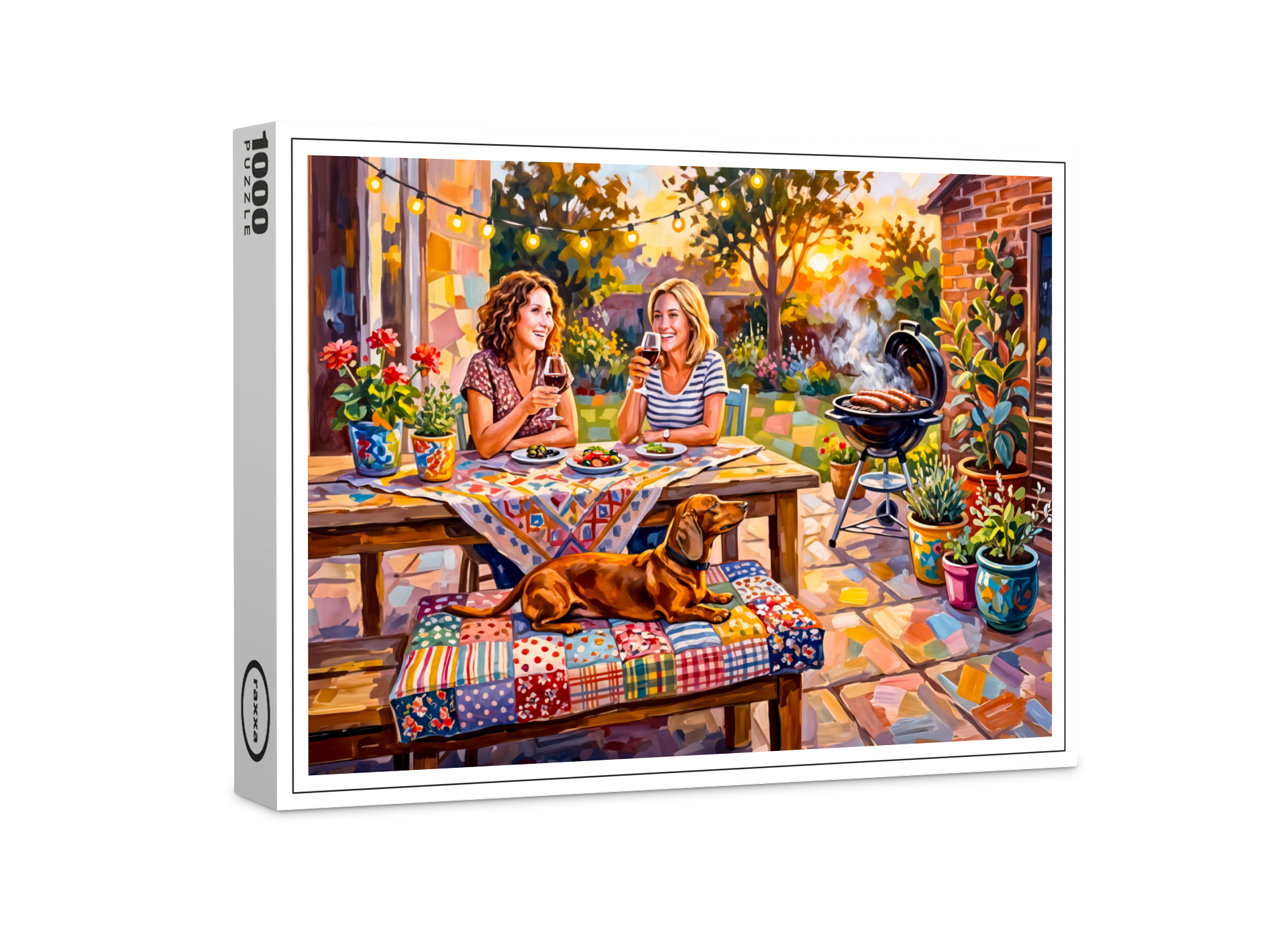 raxxa Premium-Puzzle: Dachshund Resting Beside Outdoor Evening Garden Table