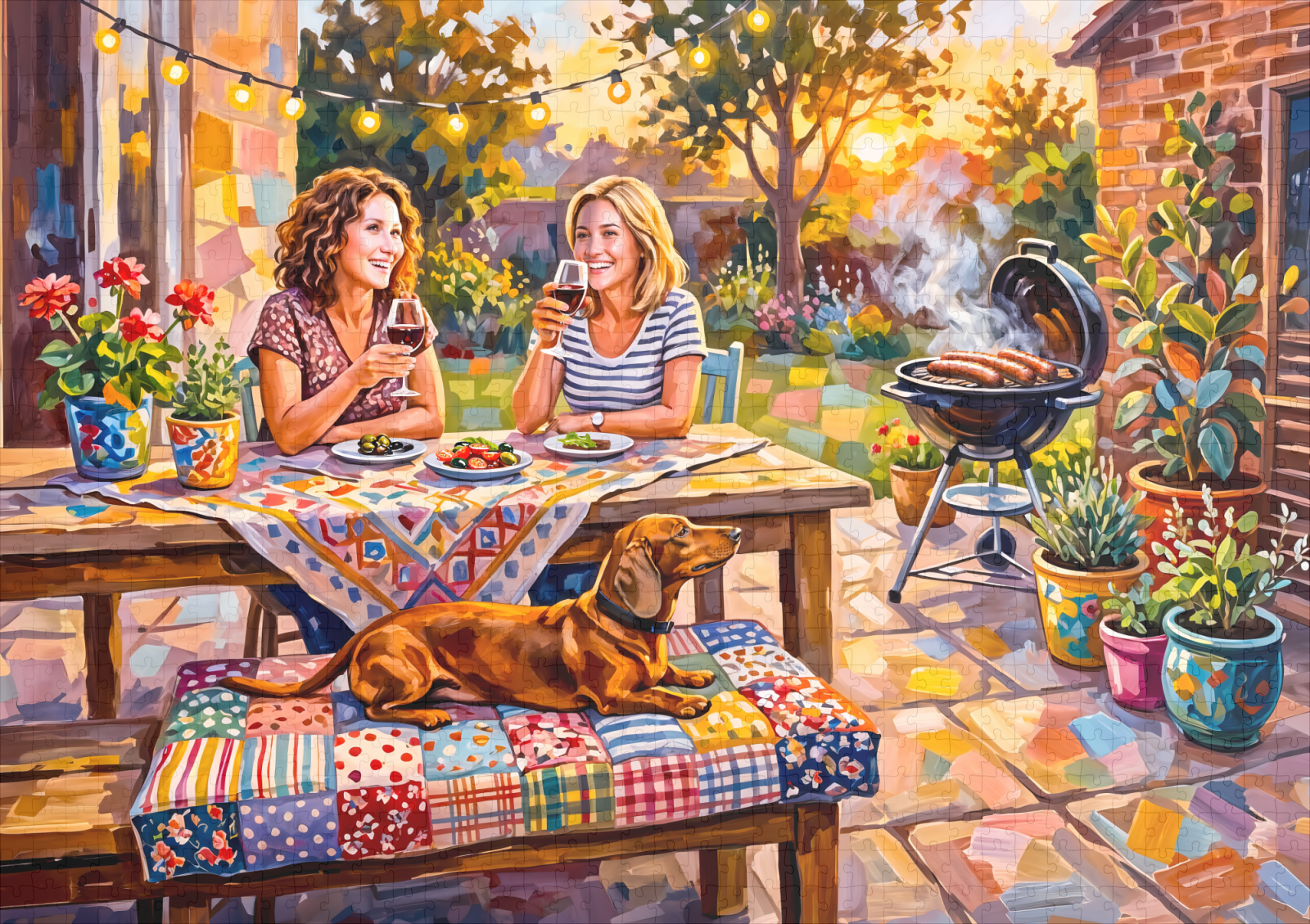 raxxa Premium-Puzzle: Dachshund Resting Beside Outdoor Evening Garden Table - immagine 2