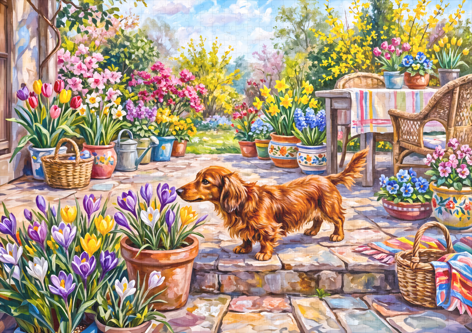 raxxa Premium-Puzzle: Dachshund Walking Through Colorful Blooming Spring Garden - Image 2