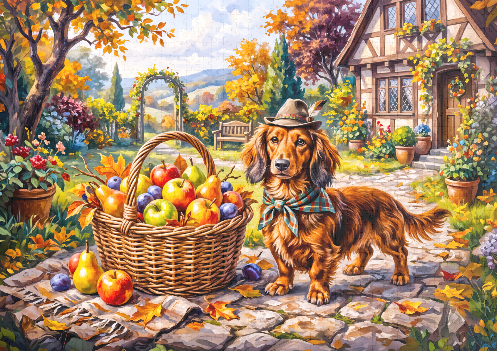 raxxa Premium-Puzzle: Dachshund Sitting Beside Apples Pumpkins Autumn Garden - immagine 2