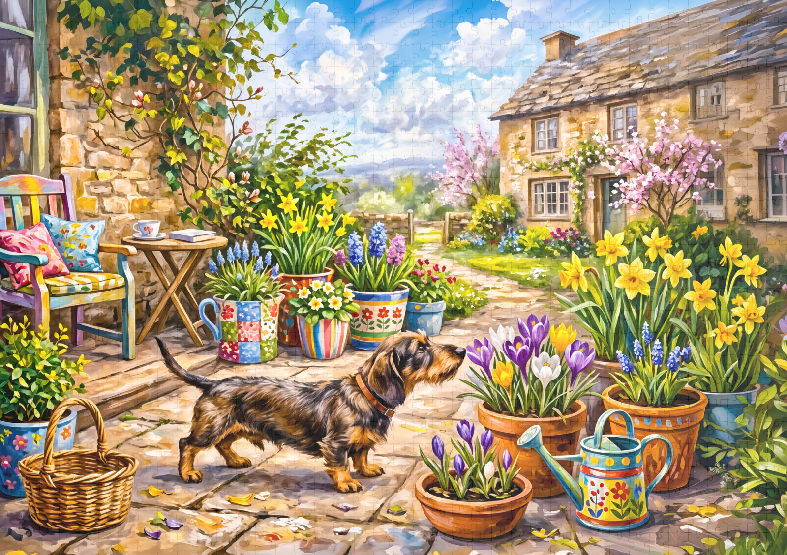 raxxa Premium-Puzzle: Dachshund Walking Through Colorful Flower Patio Garden – Bild 2