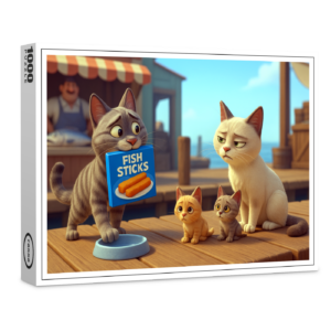 raxxa Premium-Puzzle: Heute gibt es leider nur Fischstäbchen - Kater mit Familienproblemen