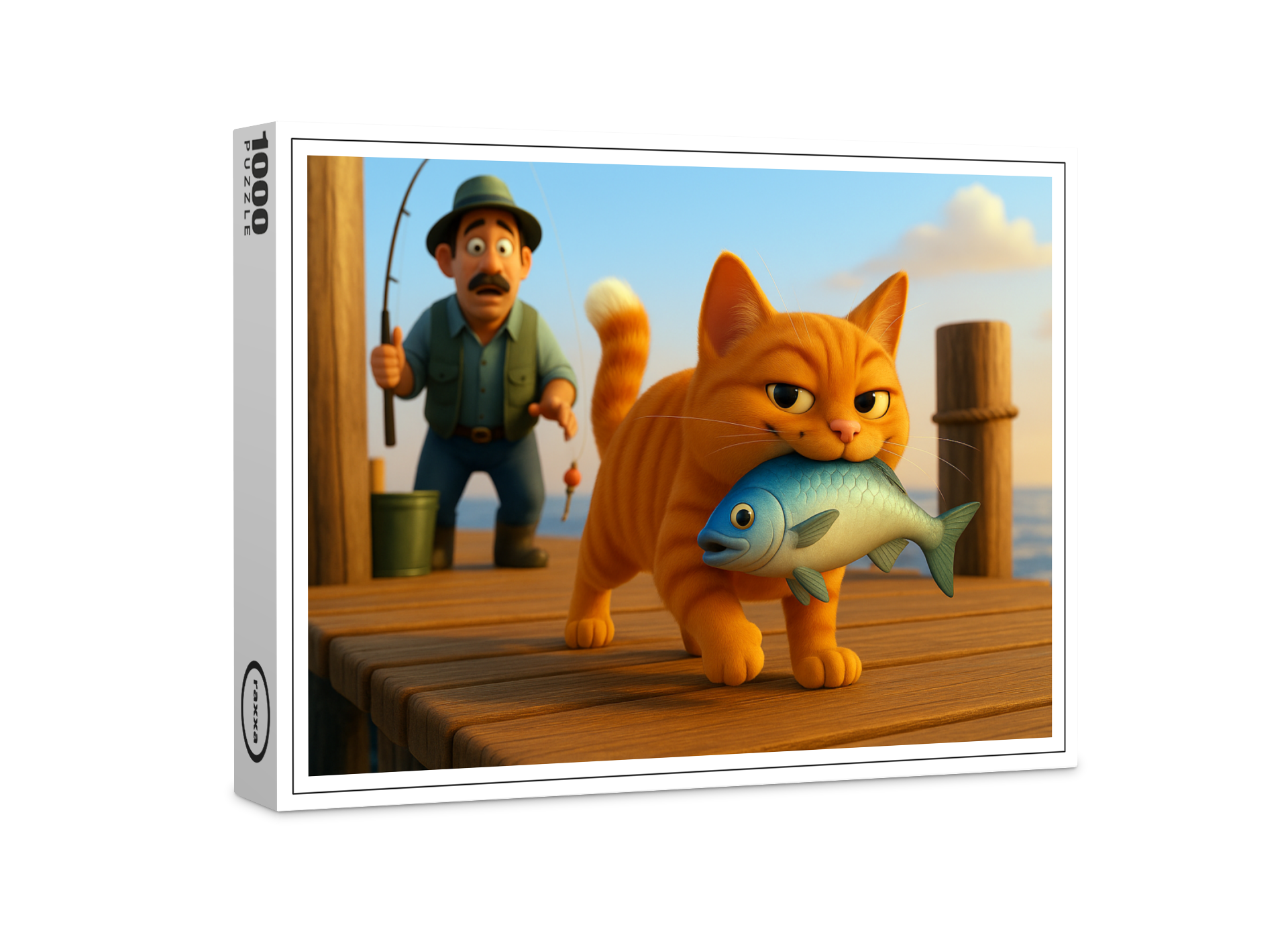 raxxa Premium-Puzzle: Diebischer Kater und Angler
