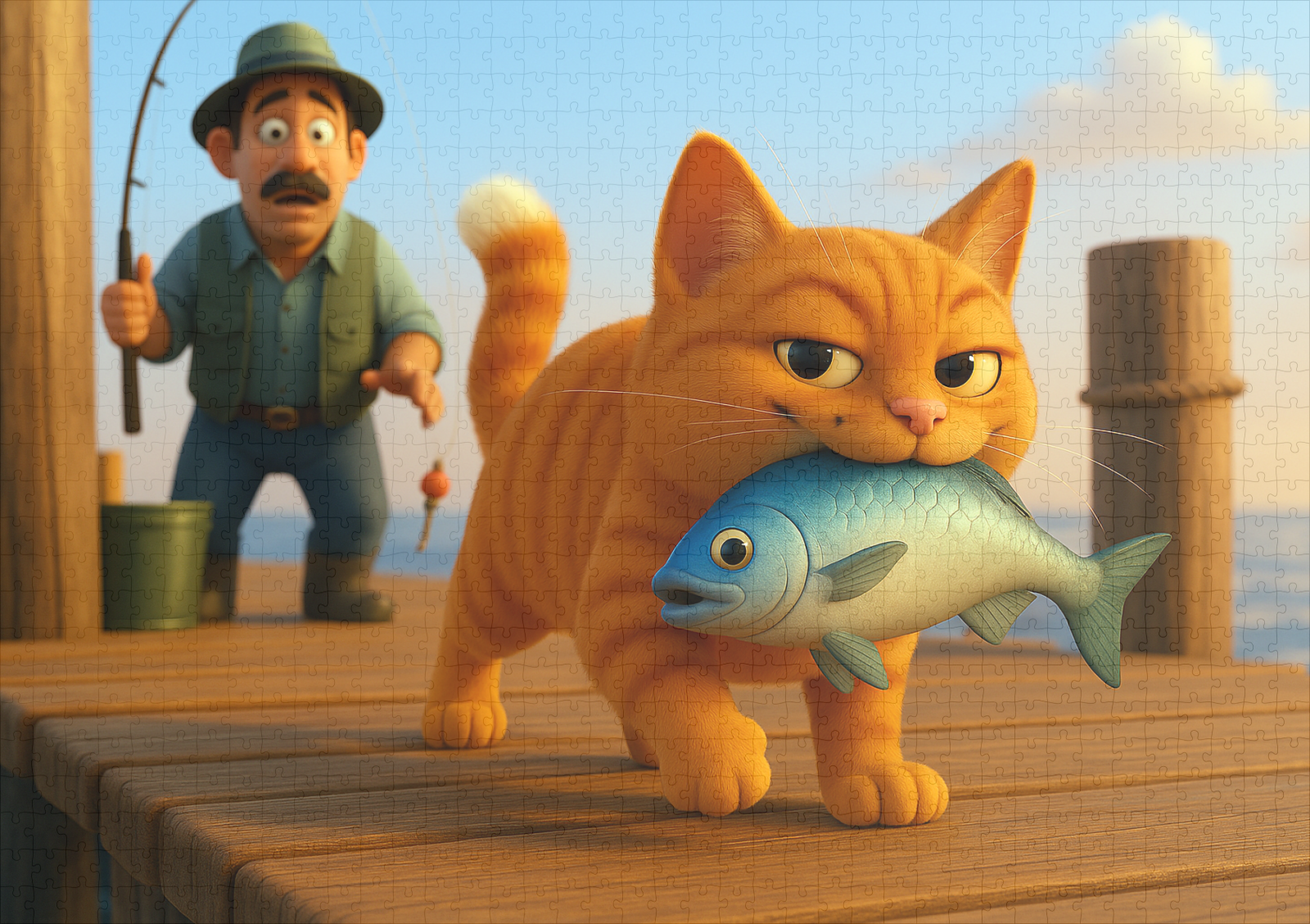 raxxa Premium-Puzzle: Diebischer Kater und Angler – Bild 2