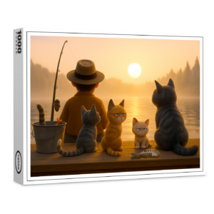 raxxa Premium-Puzzle: Es dauert ewig, bis es etwas zu essen gibt - Katzen warten auf Angelerfolg