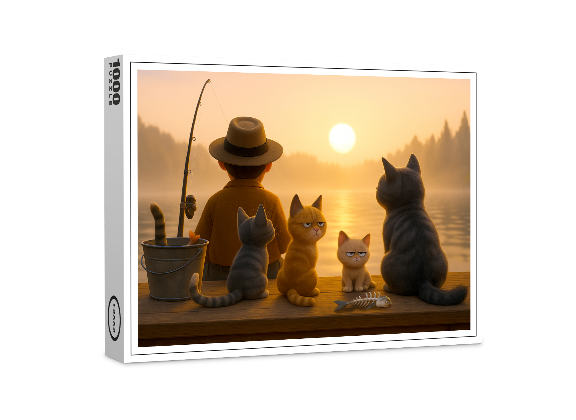 raxxa Premium-Puzzle: Es dauert ewig, bis es etwas zu essen gibt - Katzen warten auf Angelerfolg