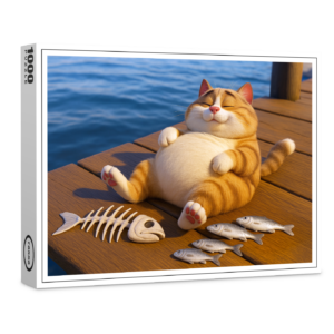 raxxa Premium-Puzzle: Endlich satt - dicker Kater mit Fisch