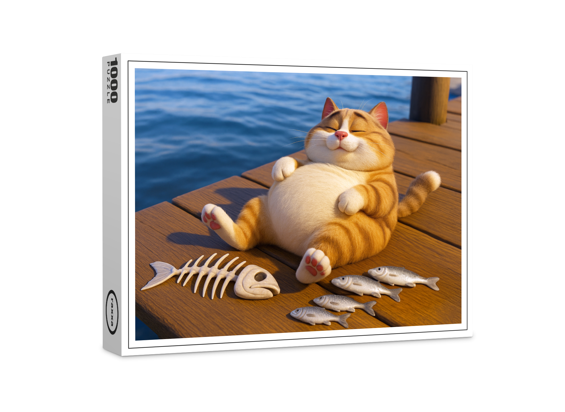 raxxa Premium-Puzzle: Endlich satt - dicker Kater mit Fisch