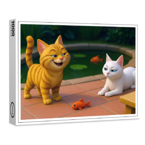 raxxa Premium-Puzzle: Ein Kater bringt seiner Auserwählten ein Geschenk. Sie ist nicht amüsiert