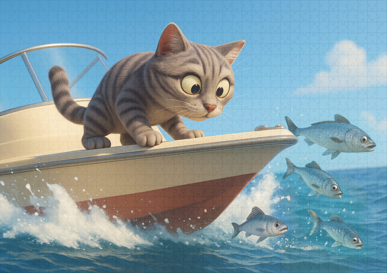 raxxa Premium-Puzzle: Katze an Bord eines Bootes beobachtet Fische – Bild 2