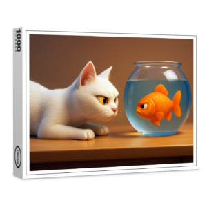 raxxa Premium-Puzzle: Sie werden keine Freunde - Katze und Fisch im Aquarium