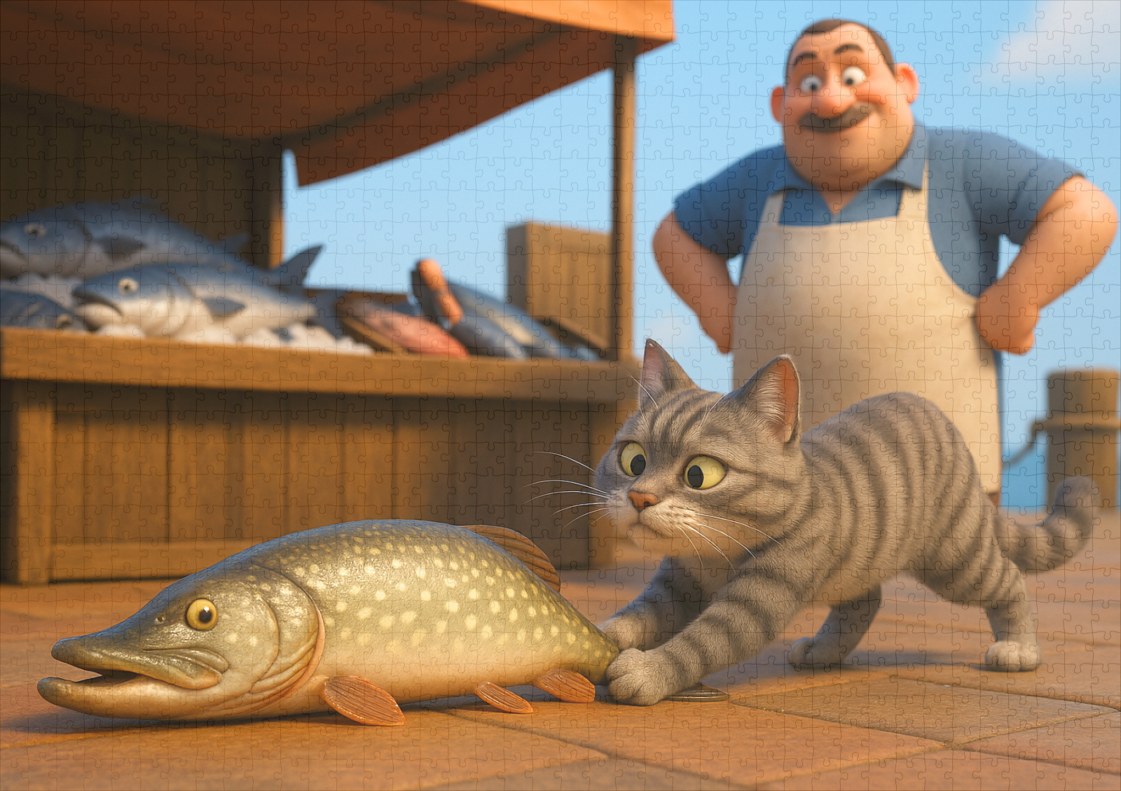 raxxa Premium-Puzzle: Dieser Fisch gehört mir - Katze mit Hecht - immagine 2