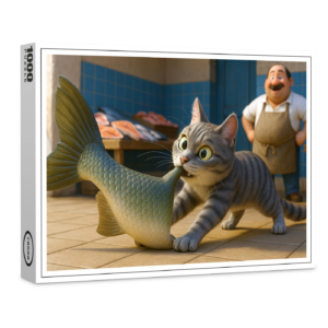 raxxa Premium-Puzzle: Erfolg beim netten Fischhändler - Katze und Fisch