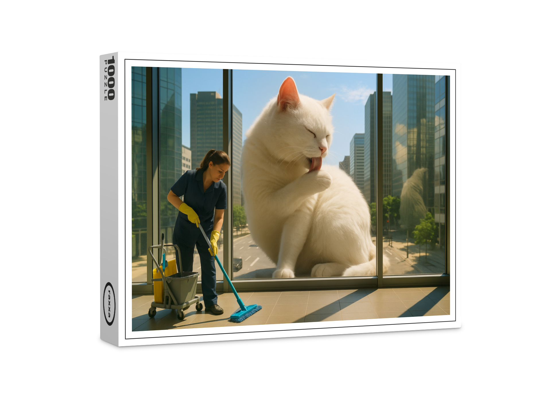 raxxa Premium-Puzzle: Putztag - Katze in der Stadt