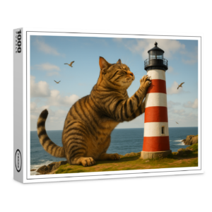 raxxa Premium-Puzzle: Mein Lieblingskratzbaum - Katze mit Leuchtturm