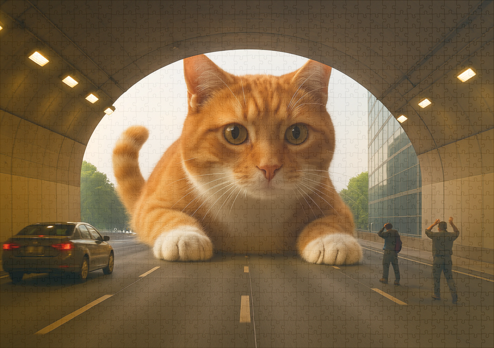 raxxa Premium-Puzzle: Mit Stau ist zu rechnen. Katze im Tunnel – Bild 2