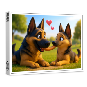 raxxa Premium-Puzzle: Schäferhund mit seiner großen Liebe und Wurstgeschenk