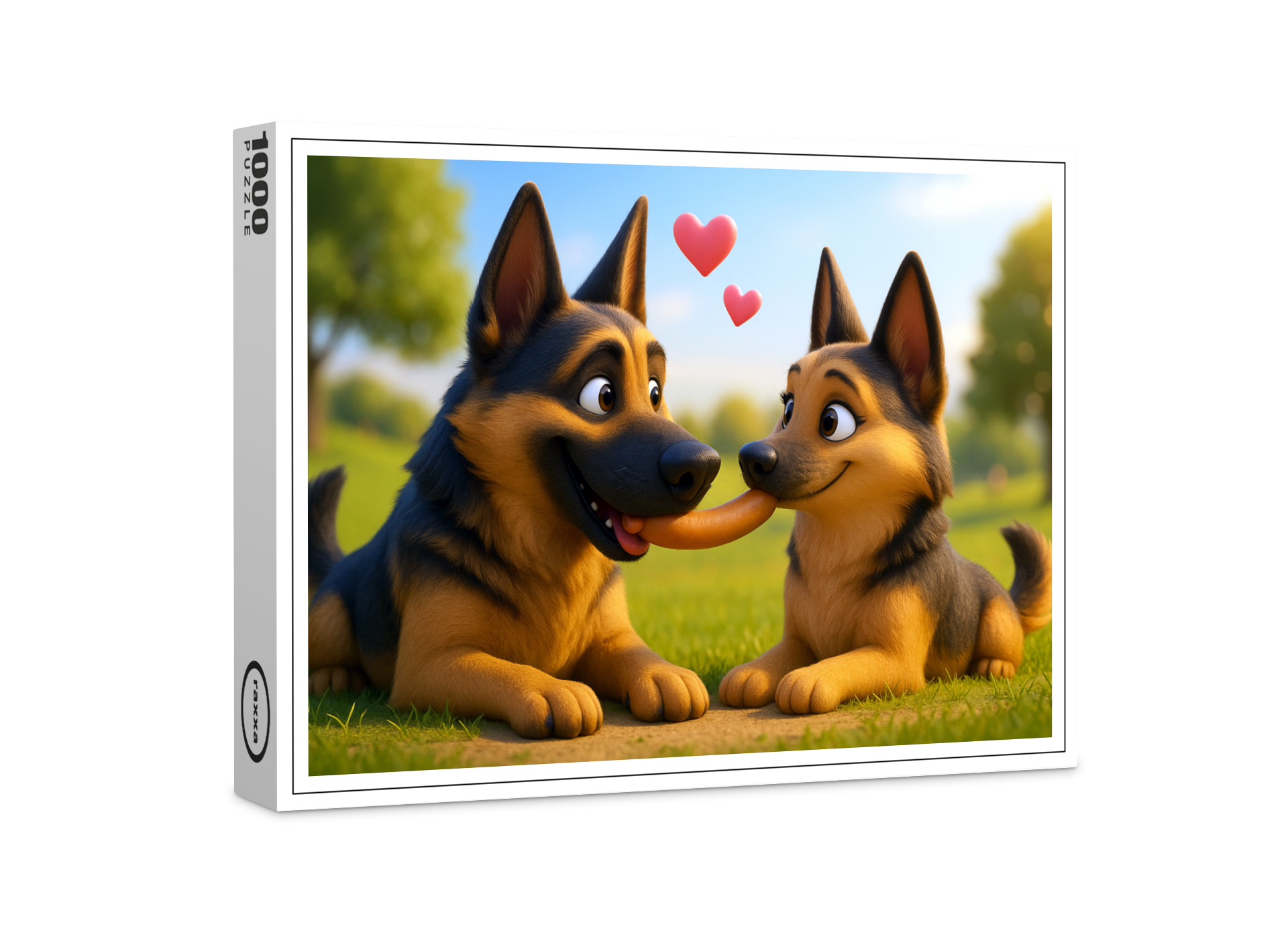 raxxa Premium-Puzzle: Schäferhund mit seiner großen Liebe und Wurstgeschenk