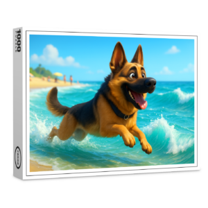 raxxa Premium-Puzzle: Schäferhund spielt am Strand
