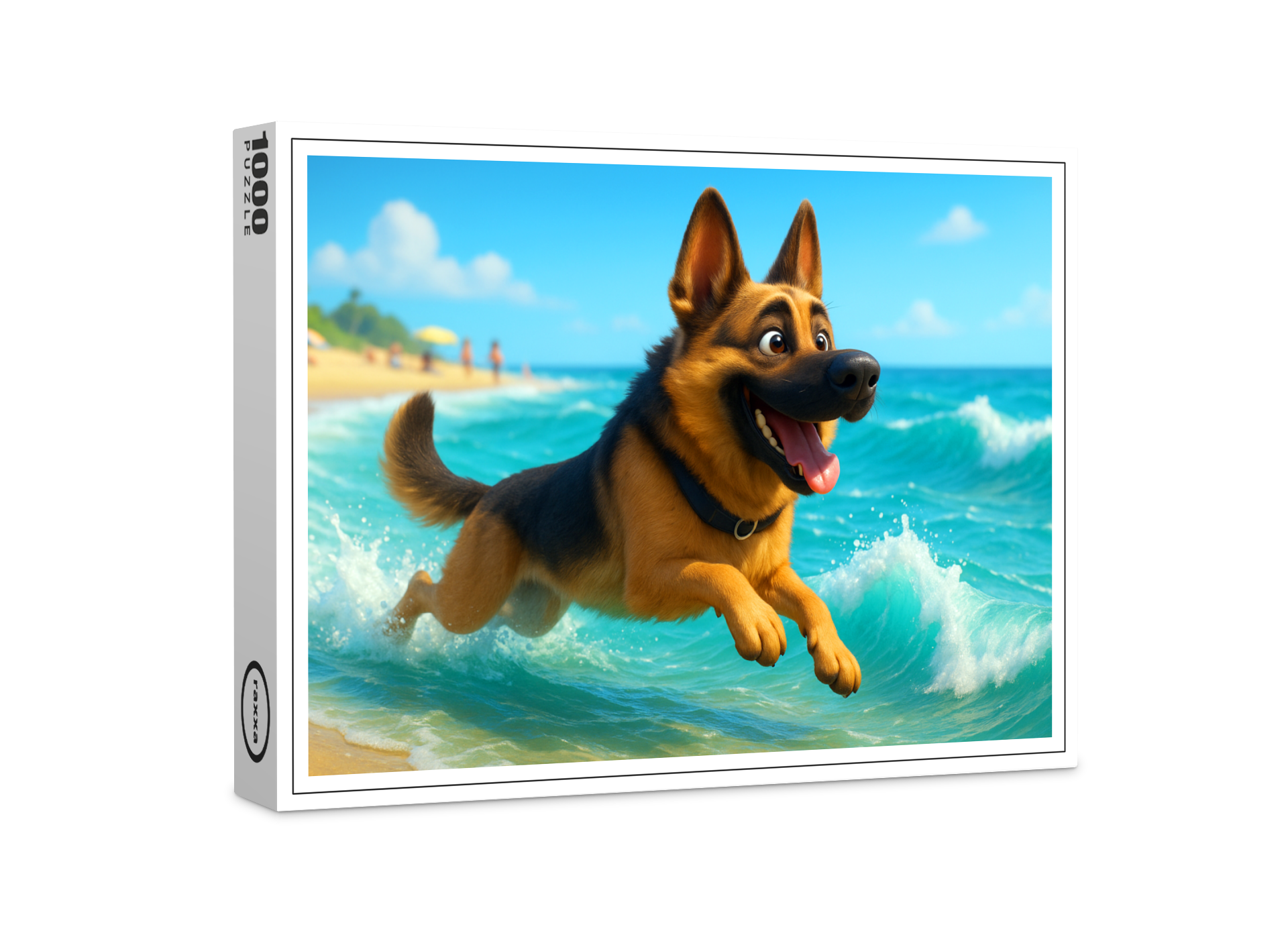 raxxa Premium-Puzzle: Schäferhund spielt am Strand
