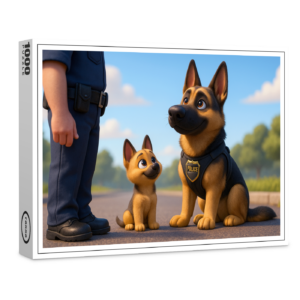 raxxa Premium-Puzzle: Schäferhund und Welpe beim Polizeidienst