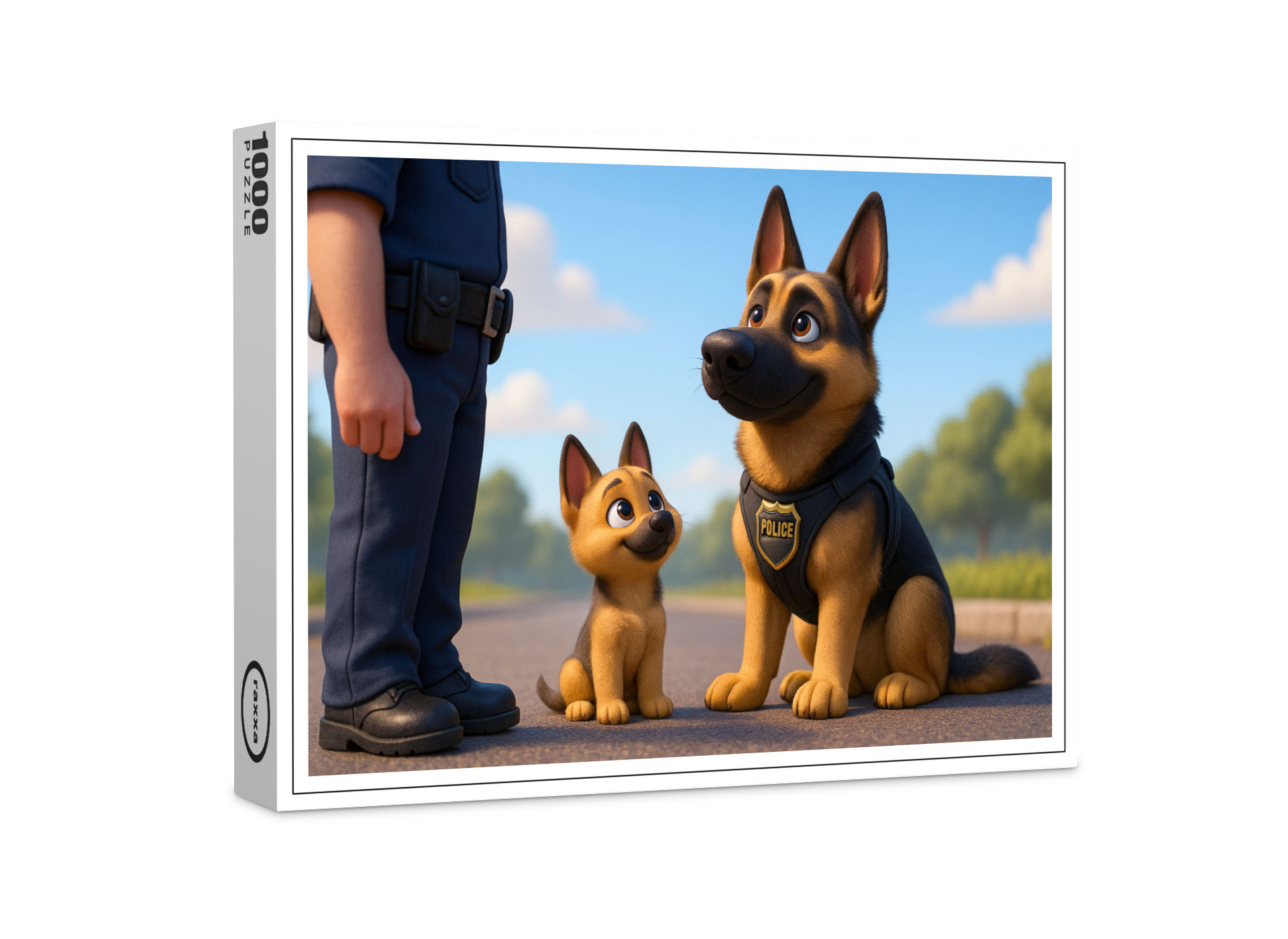 raxxa Premium-Puzzle: Schäferhund und Welpe beim Polizeidienst