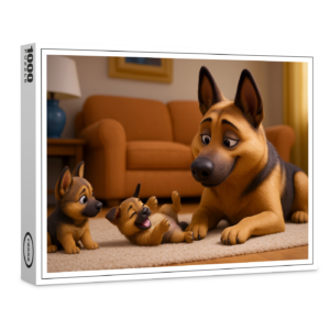 raxxa Premium-Puzzle: Schäferhund mit seinen Welpen in der Wohnung