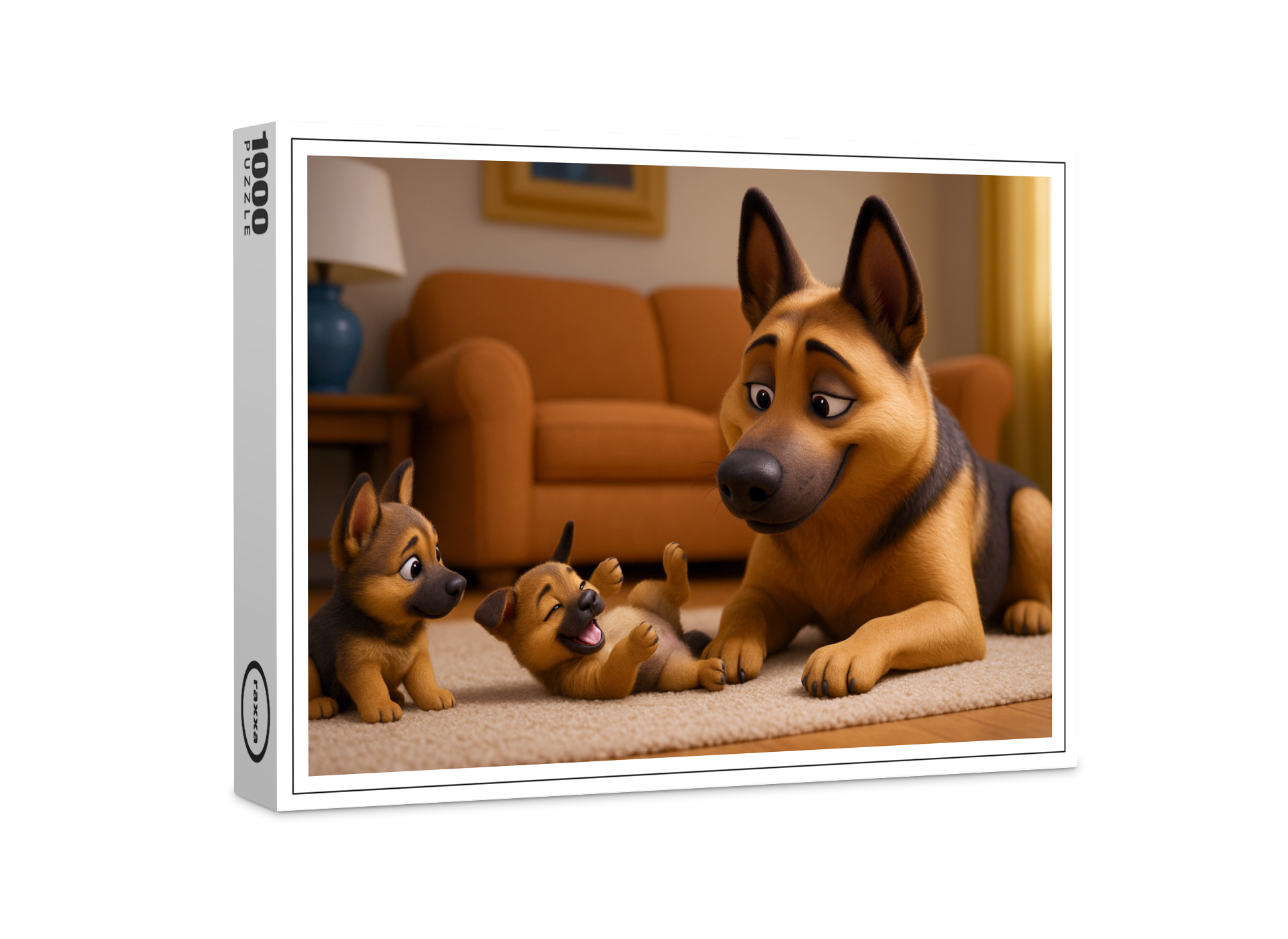 raxxa Premium-Puzzle: Schäferhund mit seinen Welpen in der Wohnung