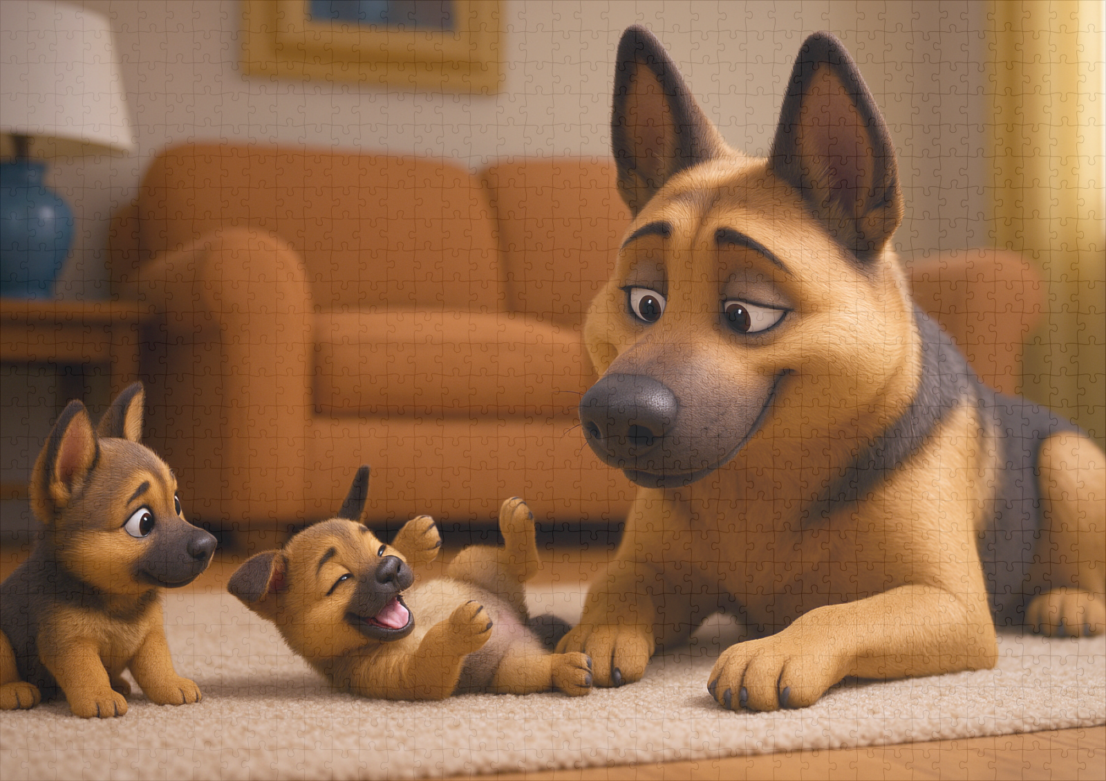 raxxa Premium-Puzzle: Schäferhund mit seinen Welpen in der Wohnung – Image 2