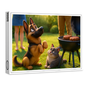 raxxa Premium-Puzzle: Zwei Freunde beim grillen - Schäferhund und Kater