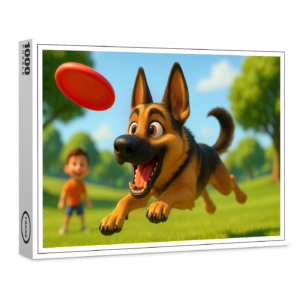 raxxa Premium-Puzzle: Schäferhund beim Frisbee fangen