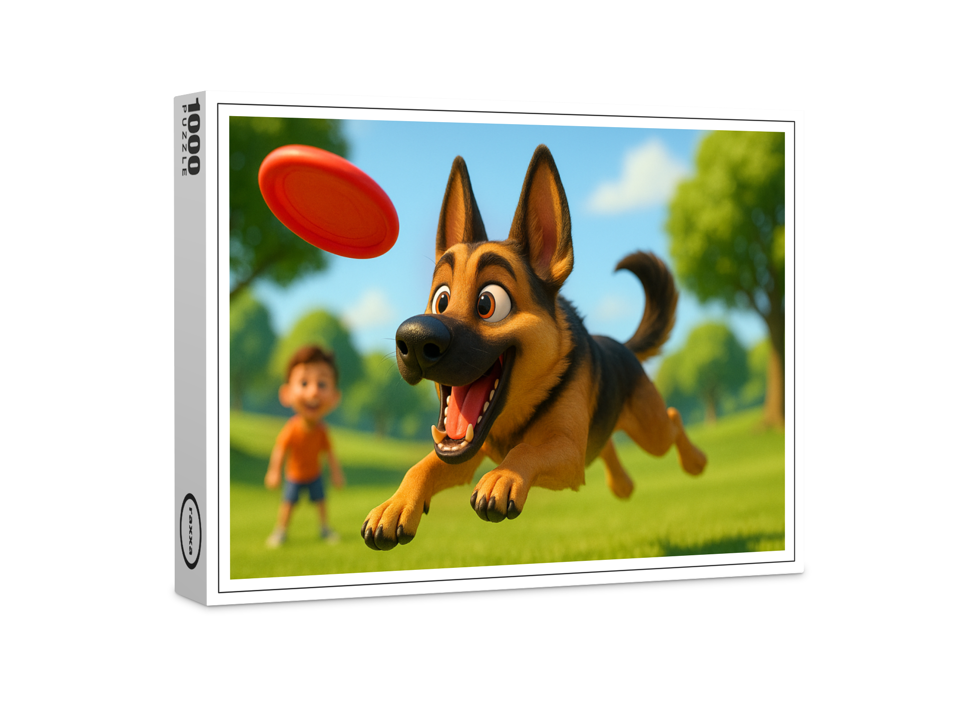 raxxa Premium-Puzzle: Schäferhund beim Frisbee fangen