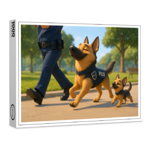 raxxa Premium-Puzzle: Stolzer Schäferhund und Welpe beim Polizeidienst