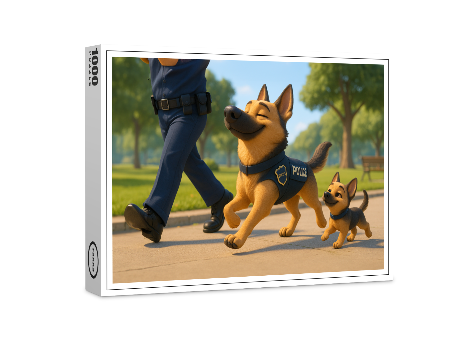 raxxa Premium-Puzzle: Stolzer Schäferhund und Welpe beim Polizeidienst