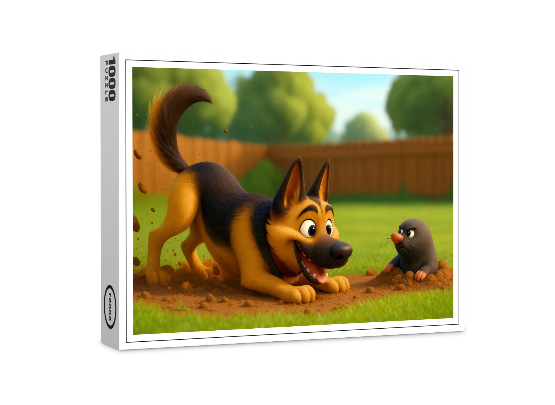 raxxa Premium-Puzzle: Schäferhund und genervter Maulwurf