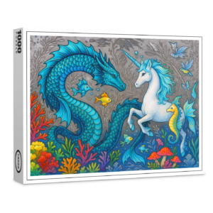raxxa Premium-Puzzle: Wasserdrache und Seepferdchen-Einhorn - mystische Wesen