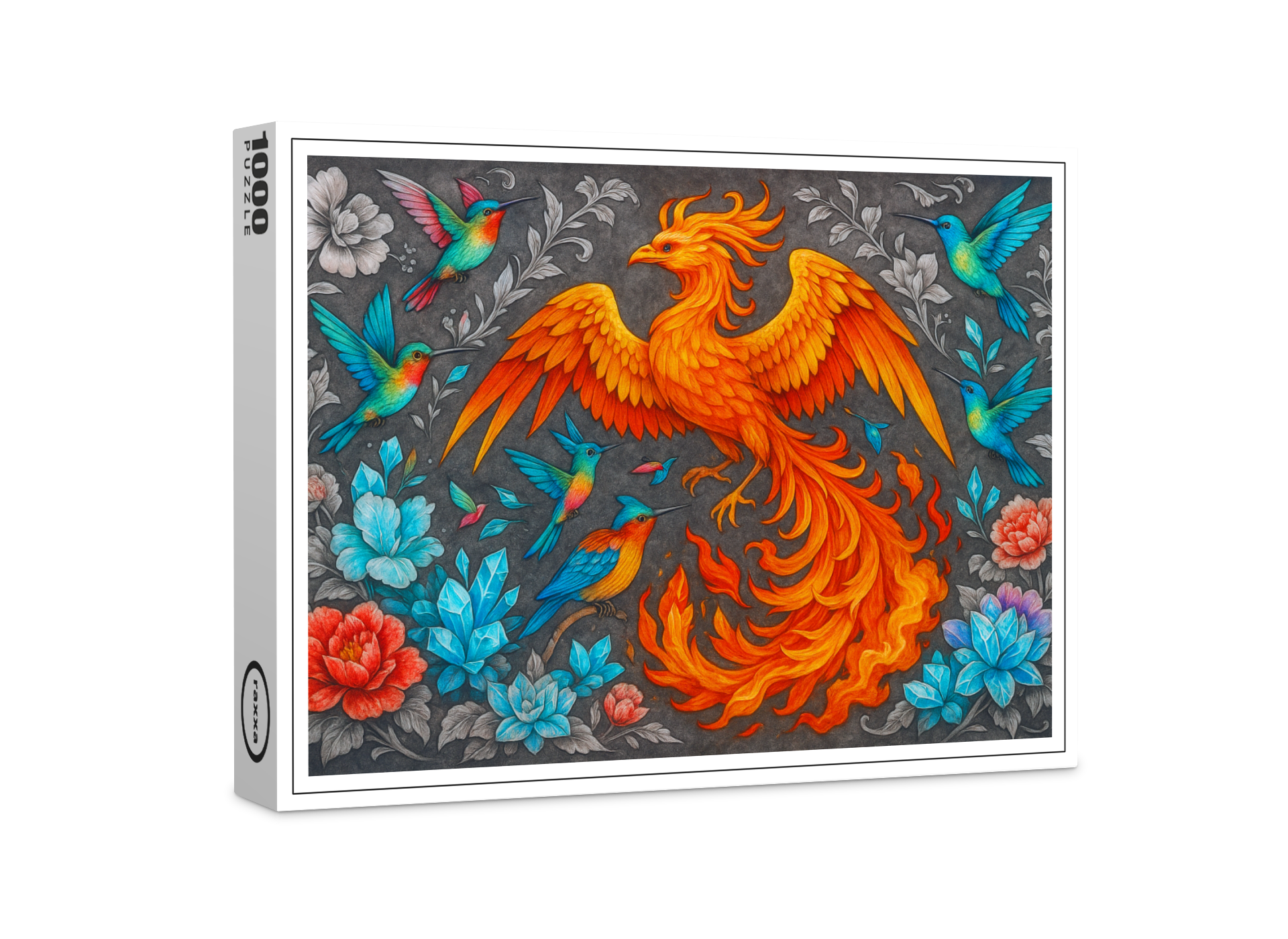 raxxa Premium-Puzzle: Phönix und Kristallkolibris - mystische Wesen