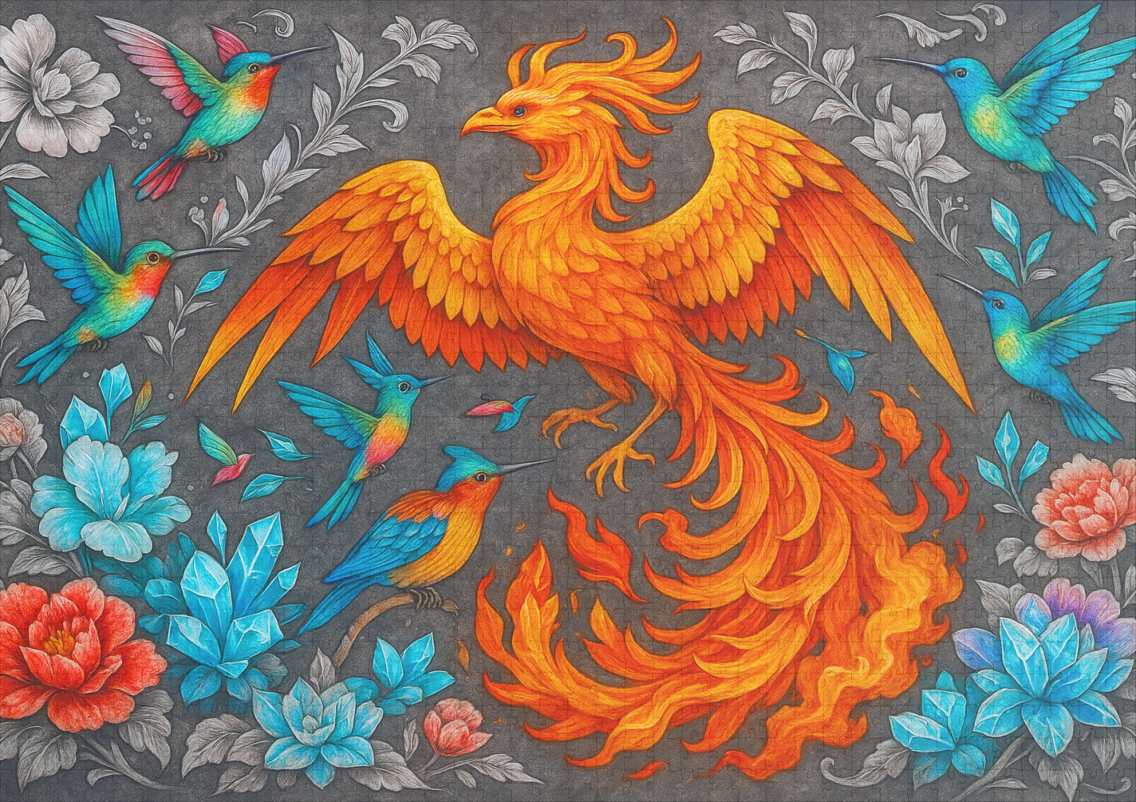 raxxa Premium-Puzzle: Phönix und Kristallkolibris - mystische Wesen – Bild 2