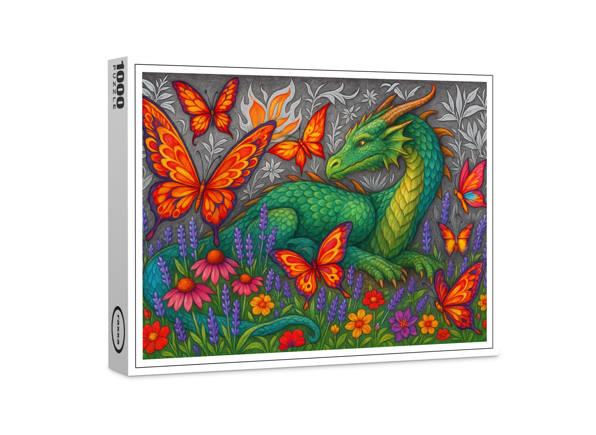raxxa Premium-Puzzle: Lindwurm und Feuerfalter - mystische Wesen