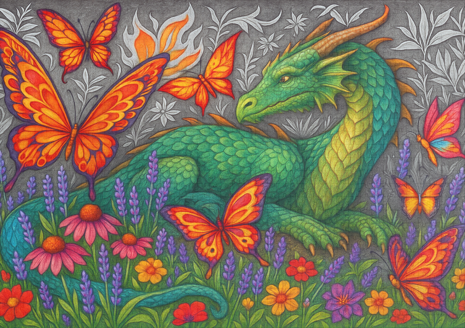raxxa Premium-Puzzle: Lindwurm und Feuerfalter - mystische Wesen - immagine 2