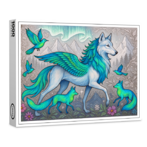 raxxa Premium-Puzzle: Fenrir-Wolf und Nordlichter-Füchse - mystische Wesen