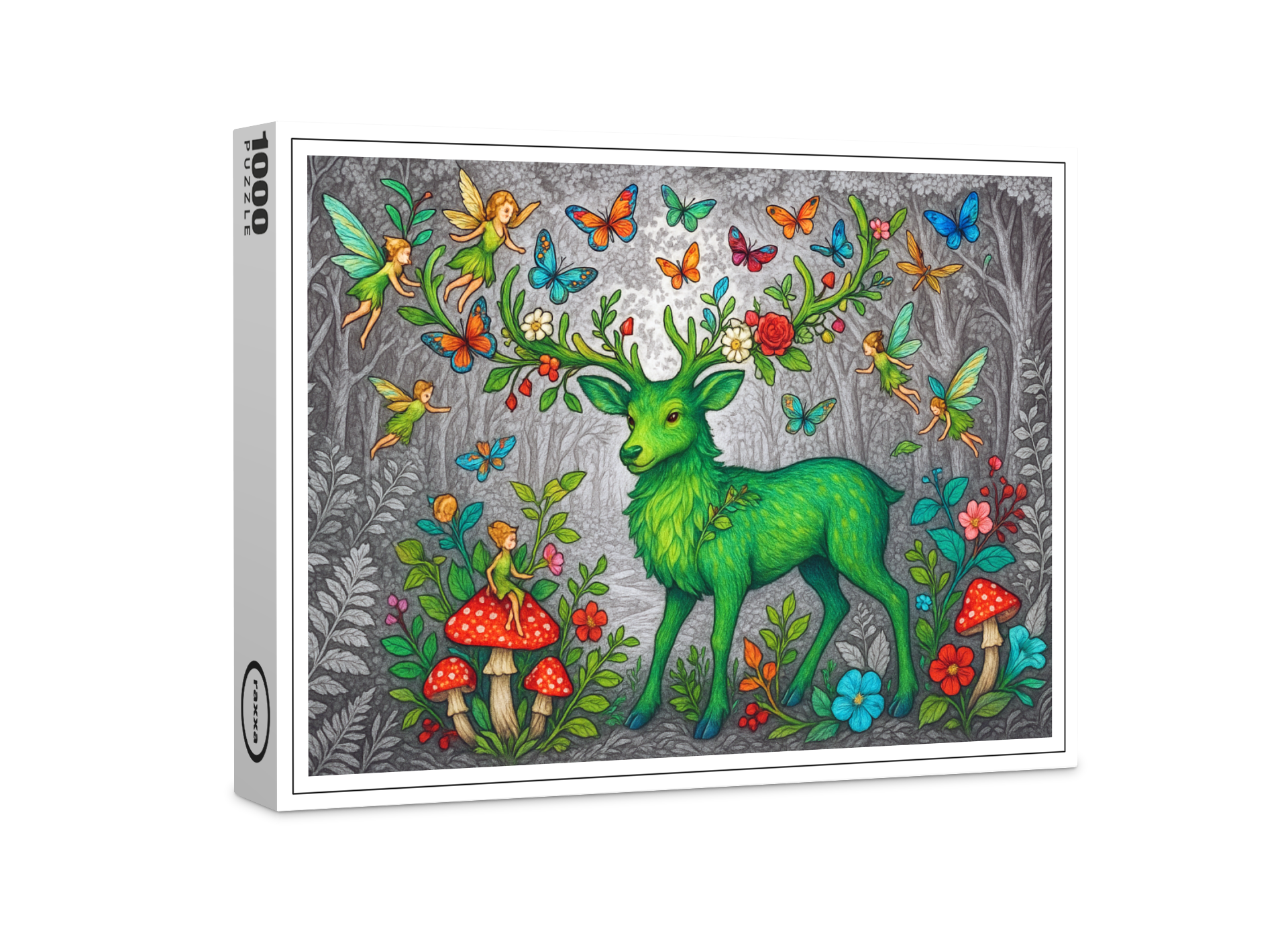 raxxa Premium-Puzzle: Waldgeist und Elfenhirsche - mystische Wesen