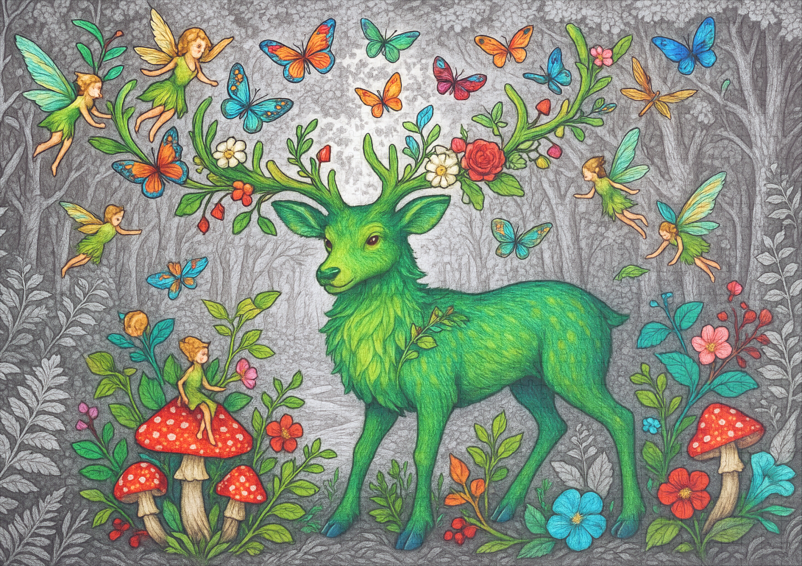 raxxa Premium-Puzzle: Waldgeist und Elfenhirsche - mystische Wesen – Image 2