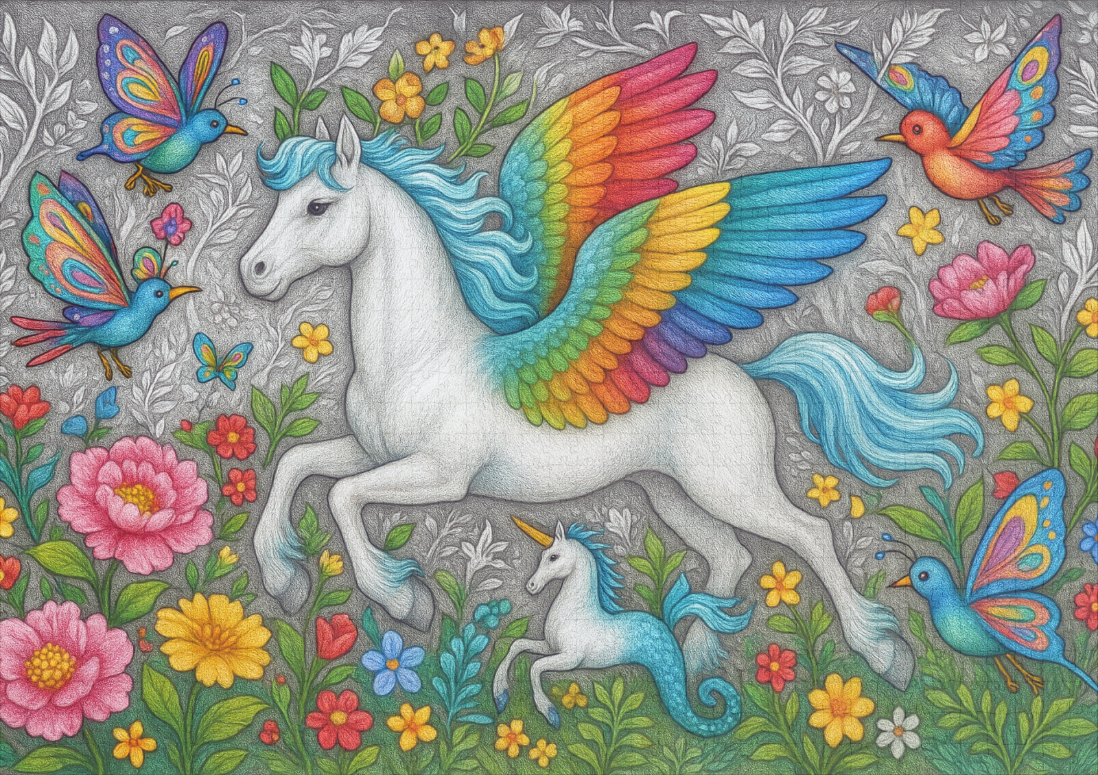 raxxa Premium-Puzzle: Regenbogenpegasus und Kristallvögel - mystische Wesen – Bild 2