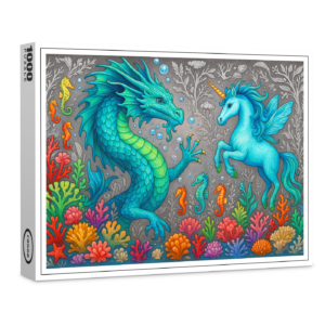 raxxa Premium-Puzzle: Wasserdrache und Seepferdchen-Einhorn - Wesen der Mystik