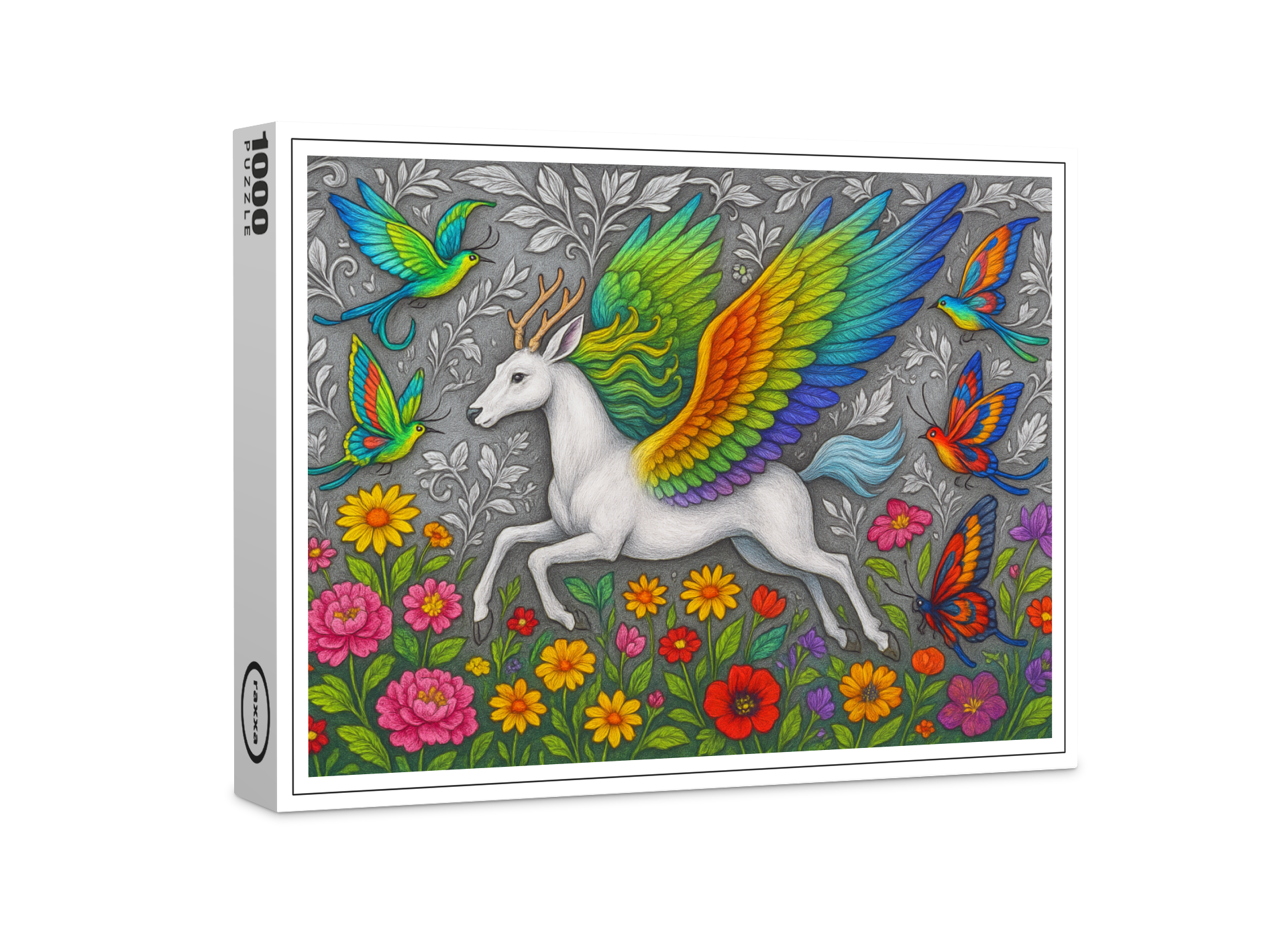 raxxa Premium-Puzzle: Pegasushirsch und Schmetterlingsvögel - mystische Wesen