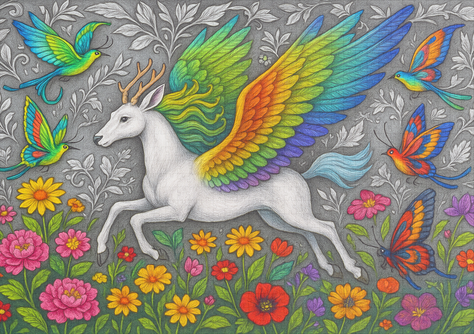 raxxa Premium-Puzzle: Pegasushirsch und Schmetterlingsvögel - mystische Wesen – Bild 2