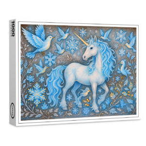 raxxa Premium-Puzzle: Schneeeinhorn und Eiskristall-Vögel - mystische Wesen