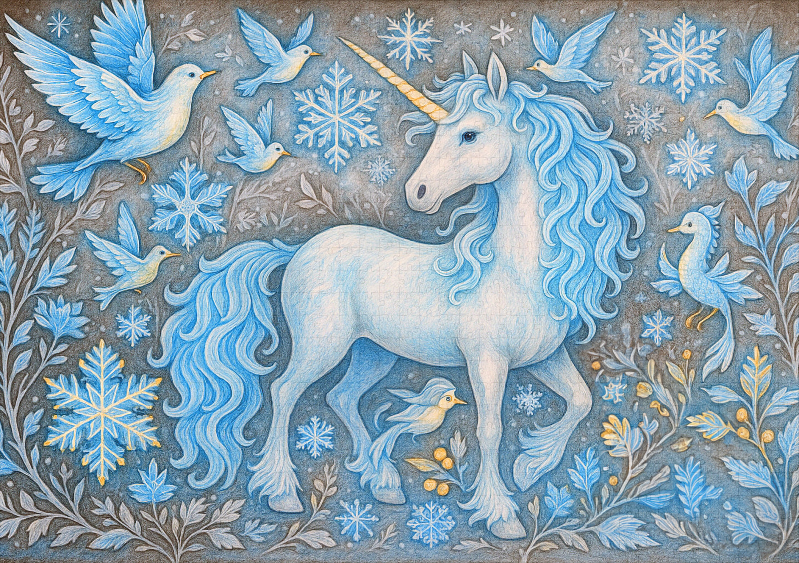 raxxa Premium-Puzzle: Schneeeinhorn und Eiskristall-Vögel - mystische Wesen – Bild 2